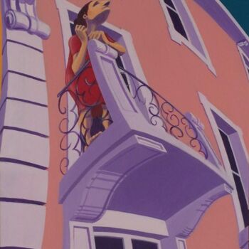 Malarstwo zatytułowany „Donna al balcone” autorstwa Stefano Galli, Oryginalna praca, Akryl