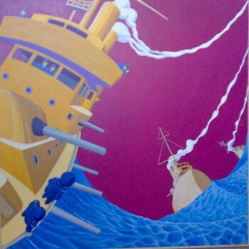 Painting titled "Le navi dorate" by Stefano Galli, Original Artwork, Acrylic