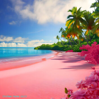 Arts numériques intitulée "La Spiaggia Rosa I" par Stefano Pacini, Œuvre d'art originale, Image générée par l'IA