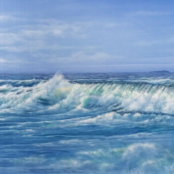 Painting titled "Waves in the mornin…" by Stefano Urzi, Original Artwork, Oil Mounted on Wood Stretcher frame