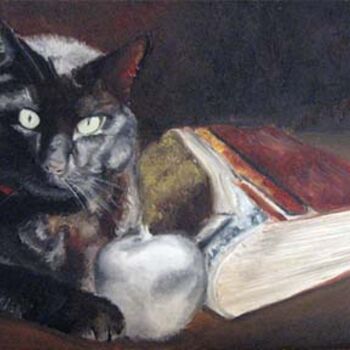 Painting titled "Il gatto, il libro…" by Stefano Davidson, Original Artwork