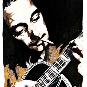 Painting titled "Django Reinhardt" by Stefano Davidson, Original Artwork