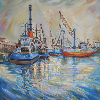 Painting titled "Cargo port" by Stefano Popovski, Original Artwork, Oil