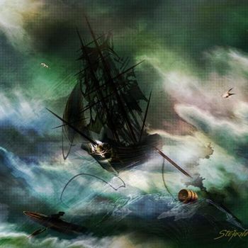 Digitale Kunst getiteld "The Rage of Poseidon" door Stefano Popovski, Origineel Kunstwerk, 2D Digital Work
