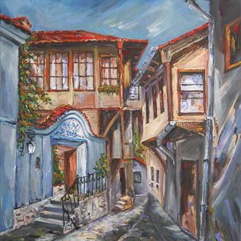 Painting titled "The Old Plovdiv" by Stefano Popovski, Original Artwork, Oil