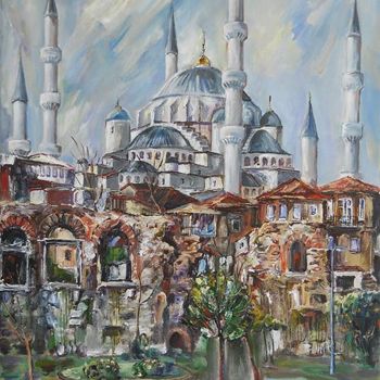 Картина под названием "Istanbul - The Blue…" - Stefano Popovski, Подлинное произведение искусства, Масло
