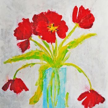 「"tulipani in vaso"」というタイトルの絵画 Stefano Pedriniによって, オリジナルのアートワーク, オイル
