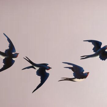 Peinture intitulée "Dreamy flock of swa…" par Stefanos Katsavos, Œuvre d'art originale, Bois