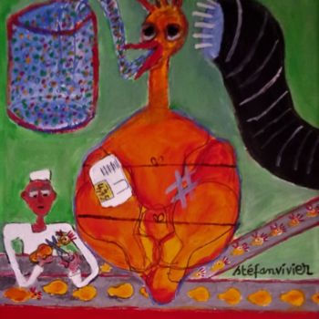 Painting titled "poulet élevé en ple…" by Stéfanvivier, Original Artwork, Acrylic