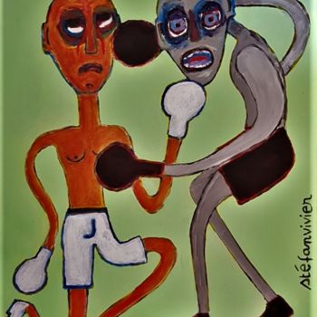 Peinture intitulée "" les boxeurs "" par Stéfanvivier, Œuvre d'art originale