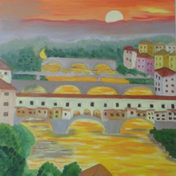 Malerei mit dem Titel "Tramonto sil'Arno" von Stefka Hristova, Original-Kunstwerk, Öl