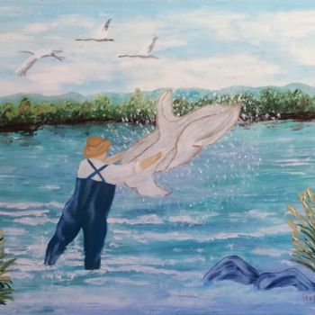 Pittura intitolato "Pescatore" da Stefka Hristova, Opera d'arte originale, Olio