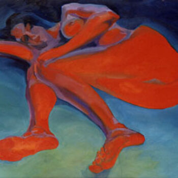 Картина под названием "Red on Blue" - Klaus Steigner, Подлинное произведение искусства, Масло