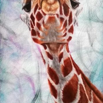 Ζωγραφική με τίτλο "La girafe huile sur…" από Steivan Loundou, Αυθεντικά έργα τέχνης, Λάδι Τοποθετήθηκε στο Ξύλινο φορείο σκ…