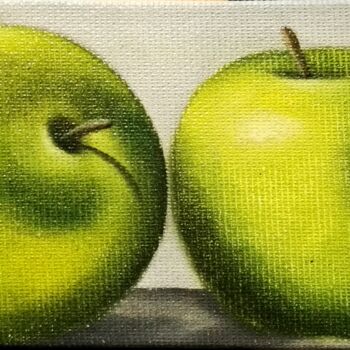 Painting titled "Les pommes vertes h…" by Steivan Loundou, Original Artwork, Oil Mounted on Wood Panel