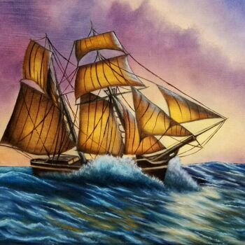 Peinture intitulée "Marine bateau huile…" par Steivan Loundou, Œuvre d'art originale, Huile Monté sur Châssis en bois