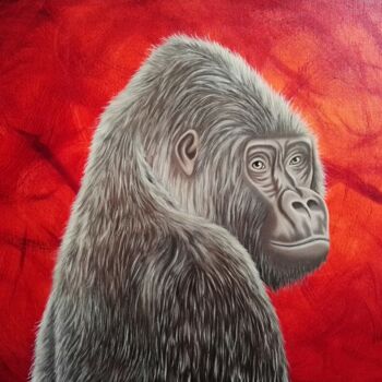 Painting titled "Gorille huile sur t…" by Steivan Loundou, Original Artwork, Oil Mounted on Wood Stretcher frame