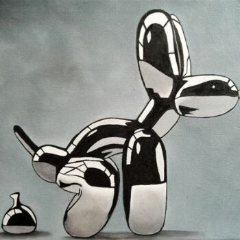 「balloon dog peintur…」というタイトルの絵画 Steivan Loundouによって, オリジナルのアートワーク, オイル ウッドストレッチャーフレームにマウント