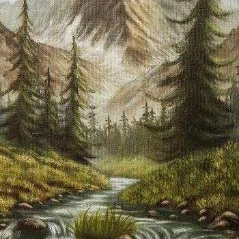 Pintura titulada "Paysage de montagne…" por Steivan Loundou, Obra de arte original, Oleo Montado en Cartulina
