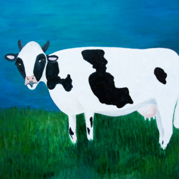Painting titled "The Cow" by Stela Cobra, Original Artwork, Acrylic Mounted on Wood Stretcher frame