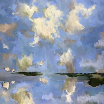 Painting titled "Clouds reflection" by Stella Burggraaf, Original Artwork, Oil Mounted on Wood Stretcher frame