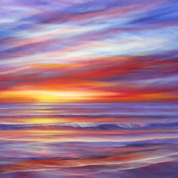 Painting titled "Radiant Shore" by Stella Dunkley, Original Artwork, Oil Mounted on Wood Stretcher frame