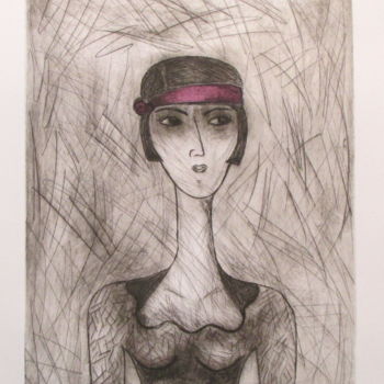 Printmaking titled "FEMME AU BANDEAU" by Stella Erbibo, Original Artwork, Engraving