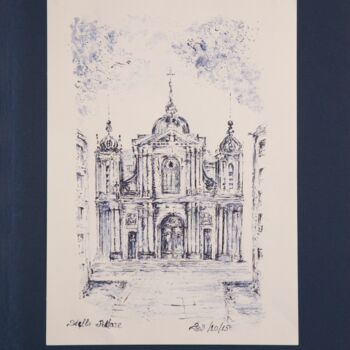 Σχέδιο με τίτλο "Cathedrale-St-Louis" από Stella Polare, Αυθεντικά έργα τέχνης, Μελάνι