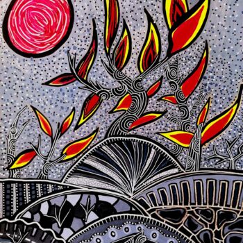 Painting titled ""Incendie"" by Stella Staudt (_Blu_Lips_), Original Artwork, Acrylic