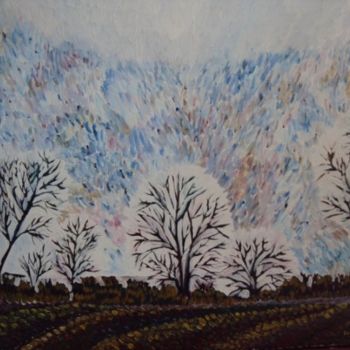 Painting titled "AUTUMN FIELDS" by Stella Ambartzi, Original Artwork