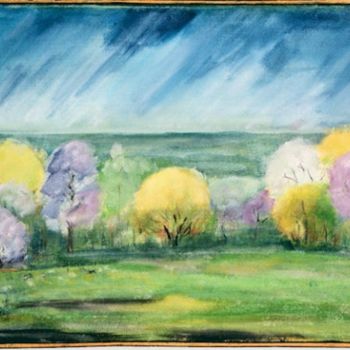 Painting titled "Spring meadow" by Steluta Dumitrescu Zelici, Original Artwork