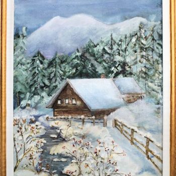Pintura titulada "Winter chalet" por Steluta Dumitrescu Zelici, Obra de arte original