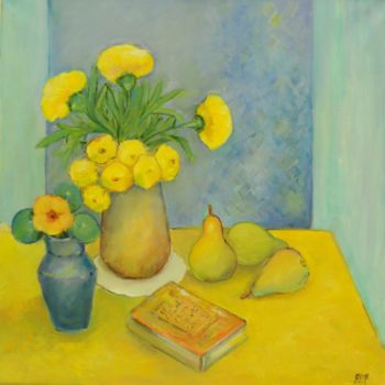 Painting titled "Still life with pea…" by Steluta Dumitrescu Zelici, Original Artwork