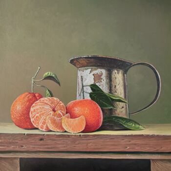 Schilderij getiteld "Citrus Charm" door Stepan Ohanyan, Origineel Kunstwerk, Olie Gemonteerd op Frame voor houten brancard
