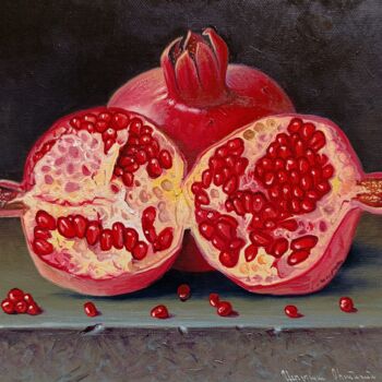 Painting titled "Pomegranate Perfect…" by Stepan Ohanyan, Original Artwork, Oil Mounted on Wood Stretcher frame