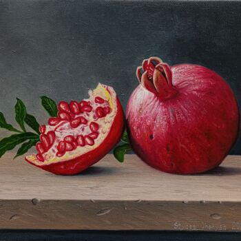 Painting titled "Still Life with Pom…" by Stepan Ohanyan, Original Artwork, Oil Mounted on Wood Stretcher frame
