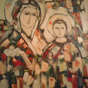 Painting titled "богородица с сыном" by Stepan Ogandzhanian, Original Artwork, Oil