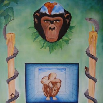 Painting titled "primates-81x65.jpg" by Stéphane Bergès, Original Artwork, Oil