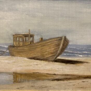 Malerei mit dem Titel "Kutter am Strand II" von Stephan Praus, Original-Kunstwerk, Öl