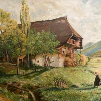 Schilderij getiteld "Bauernhaus" door Stephan Praus, Origineel Kunstwerk, Olie