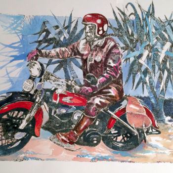 Painting titled "BORN TO RIDE" by Stephane Cazenave, Original Artwork, Watercolor