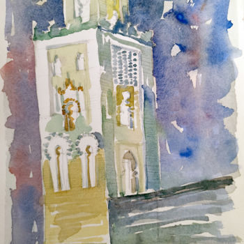 Painting titled "Bab DOUKALLA  mosq,…" by Stephane Cazenave, Original Artwork, Watercolor