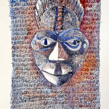Painting titled "Statuette africaine…" by Stephane Cazenave, Original Artwork, Watercolor
