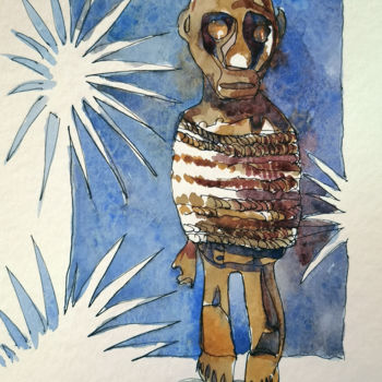 Peinture intitulée "Statuette rituelle…" par Stephane Cazenave, Œuvre d'art originale, Aquarelle