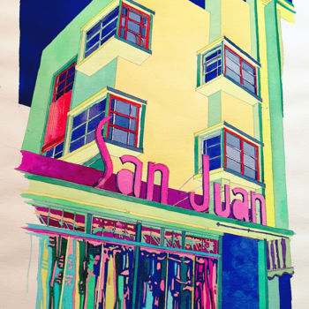 Pintura titulada "San Juan Hotel MIam…" por Stephane Cazenave, Obra de arte original, Acuarela