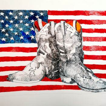 Painting titled "Spangled banner and…" by Stephane Cazenave, Original Artwork, Watercolor
