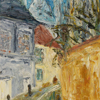 Картина под названием "Rue d'Auxerre" - Stephane Delagneau, Подлинное произведение искусства, Масло