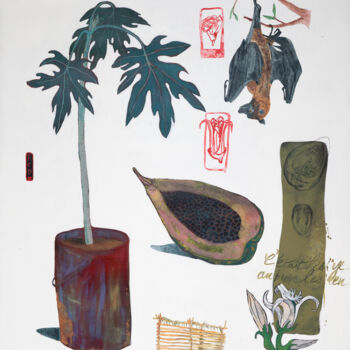 绘画 标题为“Le refuge aux papay…” 由Stéphane Foucaud, 原创艺术品, 丙烯 安装在木质担架架上