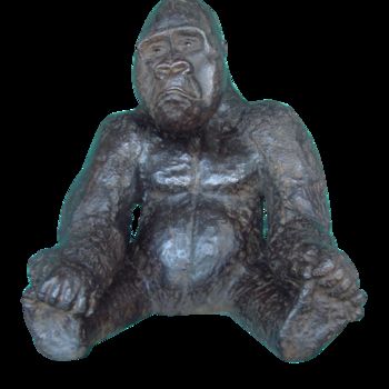 Sculpture titled "Gorille assis - bro…" by Stéphane Goarnisson, Original Artwork, Bronze
