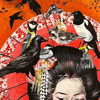 「Geisha」というタイトルの絵画 Stéphane Juillardによって, オリジナルのアートワーク, アクリル ウッドストレッチャーフレームにマウント